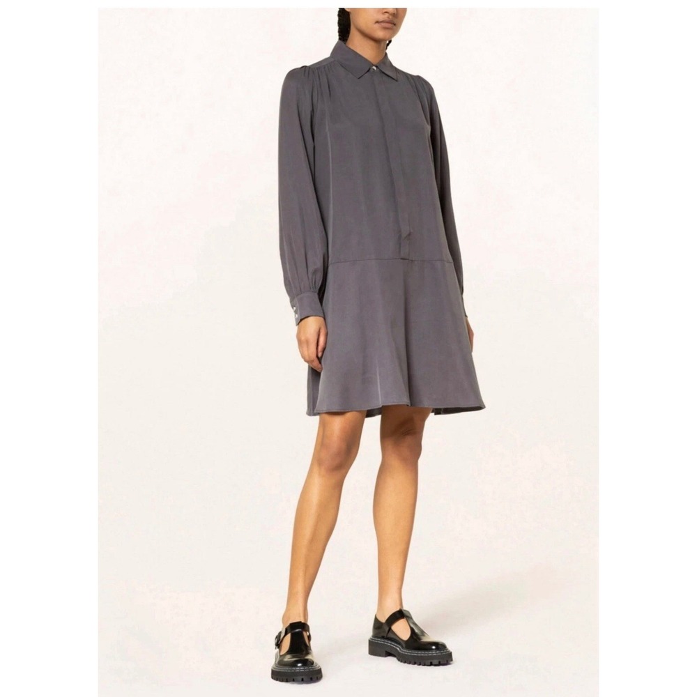 SAMSOE SAMSOE Women Lizzy Shirt Dress Small Gray Drop Waist Long Puff Sleeve